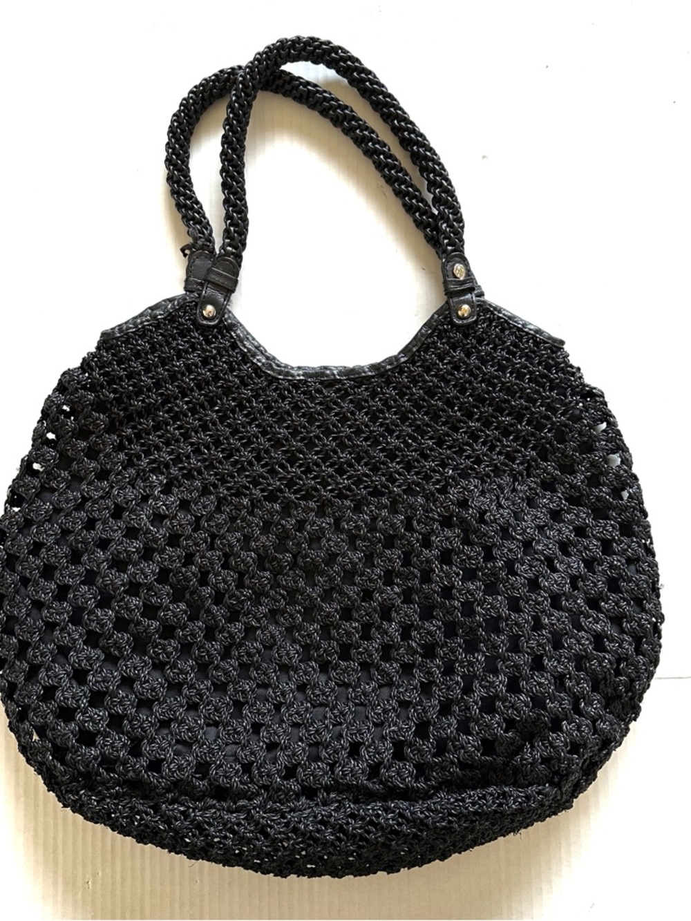 Helen Kaminski Black Woven & Leather Shoulder Hobo Bag